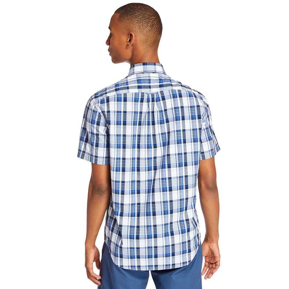 Camisa Masculino - Timberland Short-Sleeve Indian River Madras - EZRFI5106 - Azuis